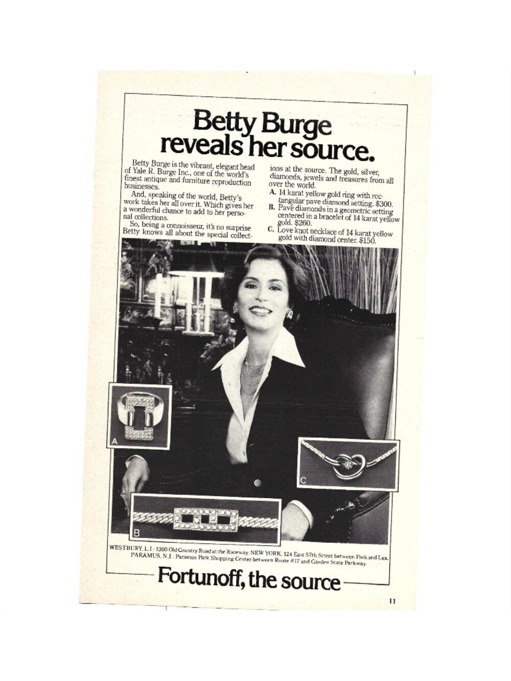 Print Ad Betty Burge Jewelry Fortunoff Vintage 1979 Ad